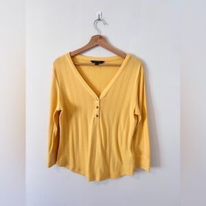 Ralph Lauren Butter Yellow V-Neck Stretch Sweater-Style Top 3/4 Sleeve L